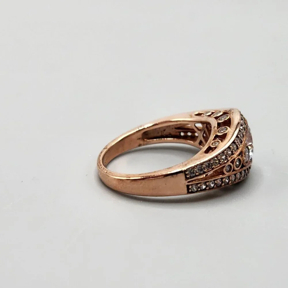 Rose Gold Tone Ring w/ Crystals Size  7 Sterling Silver - Picture 7 of 9